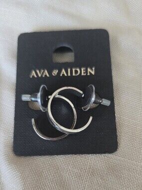 Ava & Aiden Silver Double Hoop Stud Earrings